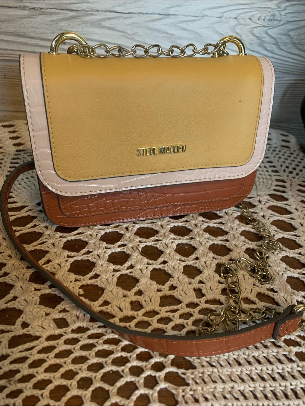 Steve Madden Yellow, Light Pink & Brown Colorblock Chain Crossbody